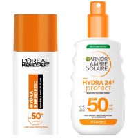 loreal paris men expert x ambre solaire spf50 face  body hydrating suncream bundle