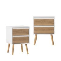 pack 2 mesitas de noche de 2 cajones en madera color blanco y natural klast home 40 x 59 cm - blanco-natural