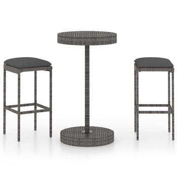 Conjunto Muebles Bar Jardín 3 Uds | Mesa Y Sillas Y Cojines Ratán Sintético Gris
