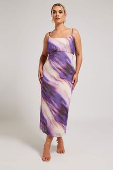Yours London Vestido De Tirantes Estampado En Morado, Mujer Curvy Y Tallas Grandes, Yours London