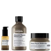 loreal professionnel absolut repair molecular shampoo 300ml hair mask 250ml  bi-phase hair oil for damaged hair 30ml