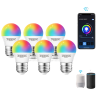 aigostar pack 6 uds bombilla led inteligente wifi g45 5w e27 rosca gorda rgbcct regulable multicolorluz calida o blanca 3000 a 6500k 500lm compatible alexa y google homeclase energetica a 