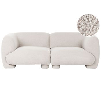 Sofá 2 Plazas De Bouclé Modular De Perfil Bajo Con Forma Curvada Estilo Orgánico Blanco Crema Mjalbi