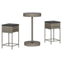 juego de bar de jardin de 3 piezas  mueble de jardin con cojines ratan pe gris