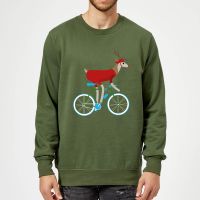 biking reindeer christmas sweatshirt - forest green - l