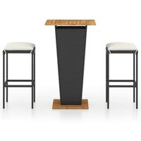 set de muebles de bar jardin 3 piezas y cojines ratan pe negro vidaxl