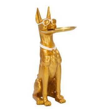 Perro Con Vaciabolsillos De Resina Dorada Y Blanca 27x51x74 Cm