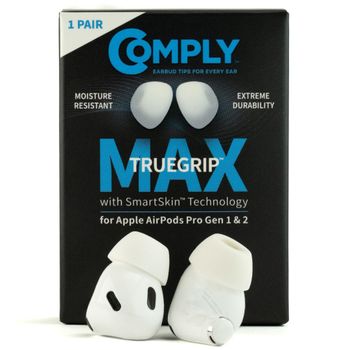 Comply TrueGrip MAX | Tapones de Repuesto Premium de Espuma con Memoria para Apple AirPods Pro (1 y 2 generación) | Tecnología SmartSkin™ | Blanco, tamaño S, 1 par.