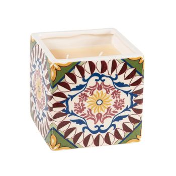 Vela perfumada Flor de azahar en tarro de cerámica multicolor 10x10 cm