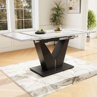 mesa de comedor extensible - mdf  patas de metal - efecto marmol - blanco  negro