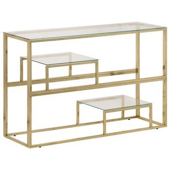 Mesa Consola | Mesa De Entrada | Mesa Auxiliar Acero Inoxidable Dorado Y Vidrio Templado
