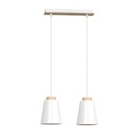 regleta de techo 2 luces con pantallas blancas y detalles en madera