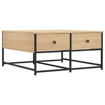 Mesa De Centro 80x80x40 Cm Madera Y Metal Trabajados - Marrón