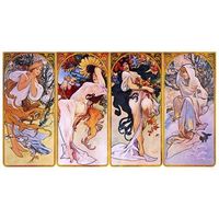 legendarte - cuadro lienzo impresion digital - las cuatro estaciones - alphonse mucha - decoracion pared cm 160x90 4 paneles