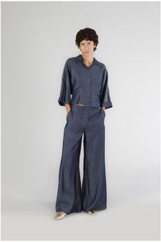 blusa de mezclilla tencel con mangas kimono indaco m