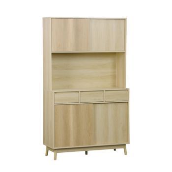 Aparador Decorado En Madera 4 Puertas 3 Cajones, 110cm, Natural