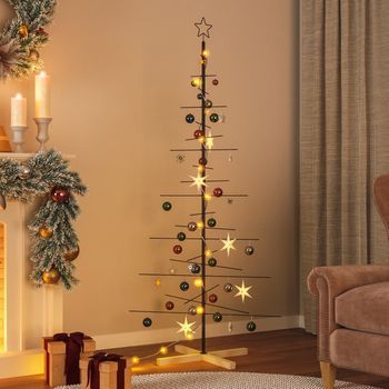 Árbol De Navidad | Decoraciones De Navidad Metal Negro Con Base De Madera 180 Cm Cfw194011