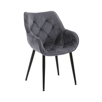 Silla con patas de metal y asiento en Terciopelo Gris oscuro