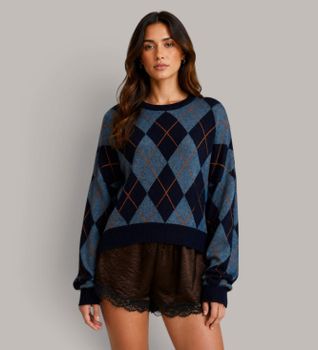 Twinset para mujer. 262TT3274 Jersey Jacquard Argyle azul (XS/S), Casual, Viscosa, Manga larga