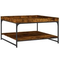mesa de centro 80x80x45 cm madera trabajada y hierro - marron