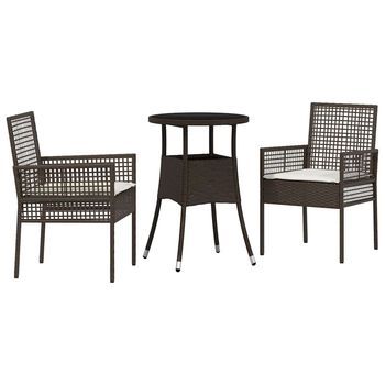 Conjunto De Comedor De Jardín 3 Piezas | Mueble De Jardín Marrón Ratán Sintético