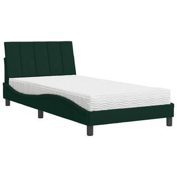 Cama Con Colchón Hanko Terciopelo Verde Oscuro 100x200 Cm Vidaxl