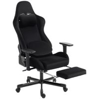 homcom silla de oficina ergonomica con masaje y cojin lumbar calefactable reclinable de lino con reposabrazos 4d negro   aosom espana