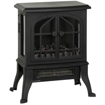 HOMCOM Chimenea Eléctrica de Pie  900/1800W Efecto Llama 3D Termostato Ajustable Ventanas Visibles para 15-30 ㎡ Negro   Aosom España