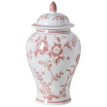 Jarrón Con Tapa Para Flores Florero Accesorio Decorativo De Porcelana Blanco Y Rojo Sewilla