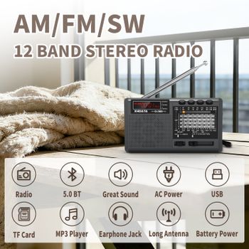 XHDATA D368 DSP AM FM Radio de Ondas Cortas Altavoz Bluetooth Reproductor MP3 con Tarjeta TF Reproductor USB Batería Recargable Estéreo Portátil