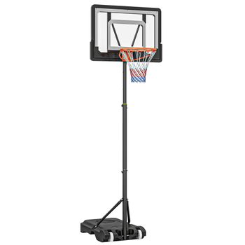 HOMCOM Canasta de Baloncesto con Altura Ajustable 206-260 cm Aro de Baloncesto con Ruedas y Base Rellenable Negro