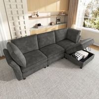 sofa esquinero modular en forma de l con otomana de almacenamiento y cojines  chenilla  225 x 137 x 84 cm  45 plazas  gris