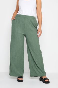 Yours Pantalones Anchos Verdes Con Textura, Mujer Curvy Y Tallas Grandes, Yours