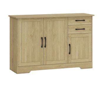 Homcom aparador 3 puertas, aparador para salón rústico moderno, con 2 cajones, estante ajustable, bisagra cierre suave, para comedor, entrada, dormitorio, natural, 120x38x79 cm