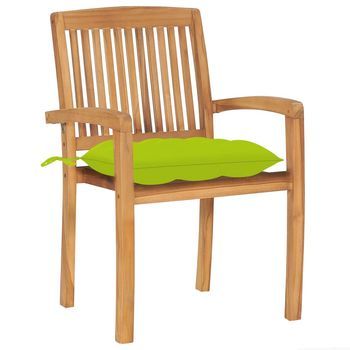 Pack 2 Uds Sillas De Jardín | Silla De Exterior | Sillón Madera De Teca Y Cojines Verde Brillante