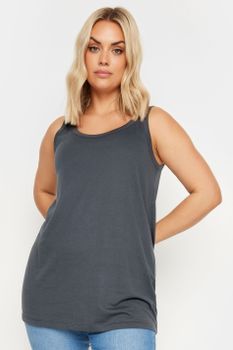 Yours Camiseta Lisa Gris Sin Mangas, Mujer Curvy Y Tallas Grandes, Yours