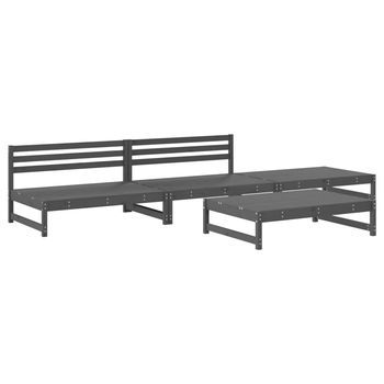 Juego De Muebles De Jardín 4 Piezas | Mobiliario De Jardín Madera Maciza De Pino Gris