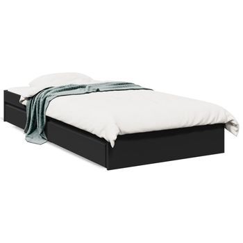 Cama Individual | Cama Para Adultos | Cama Con Cajones Madera De Ingeniería Negro 90x190 Cm