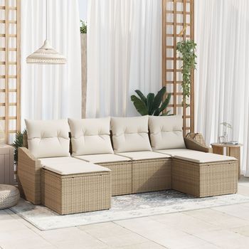 Juego De Sofá De Jardín De 6 Piezas Con Cojines Beige Polirratán V4175 Unico / Beige
