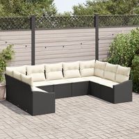 juego de sofas de jardin de 9 piezas con cojines negro ratan poliester v4632 unico  negro