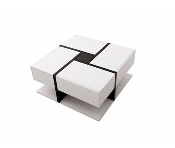 Mesa de centro - 4 cajones - espacio de almacenamiento en la parte inferior - 78x78x36cm - blanco y negro