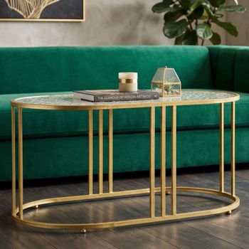 Mesa de centro de metal dorado y cristal cm 90x50x45