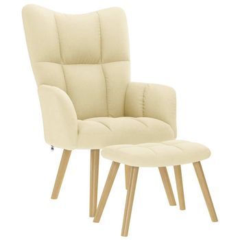 Sillón De Salón | Silla | Silló De Relax Con Taburete Tela Color Crema Cfw222500