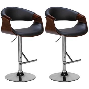 Set De 2 Taburetes De Bar Foley En Polipiel Simil Cuero Nogal/negro 52x60x95 Cm Clp