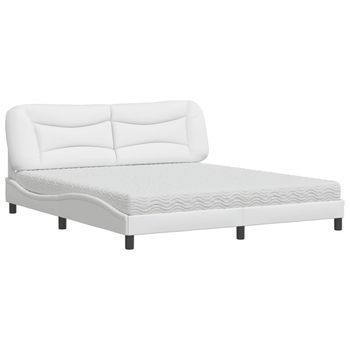 Cama Con Colchón Hvar Cuero Sintético Blanco 180x200 Cm Vidaxl