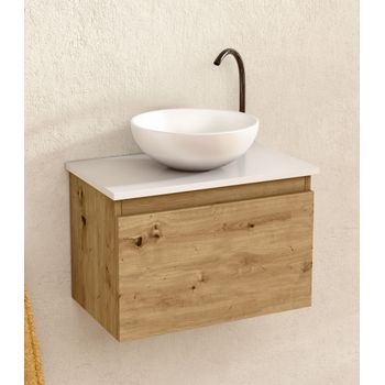 Mueble Baño Suspendido 49,5cm Roble/blanco Lavabo Redondo Bellobath