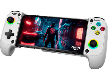 Gamepad - Vieta Pro Proton, Bluetooth, Inalámbrico, Ajustable hasta 18 cm, Función Turbo, Dual Vibration, Baja latencia, 8h autonomía, Blanco