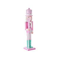 figurita decorativa navidad de cascanueces de madera de pino con boca que se abre hecha a mano rosa dalalven