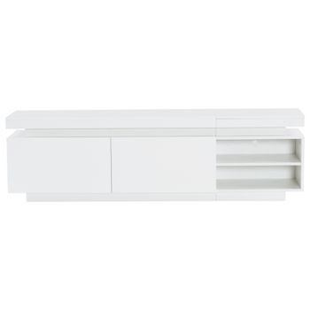 Mueble Tv Blanco De Alto Brillo, 170 Cm, Led De 16 Colores Y Espacio Para Tv De Hasta 70 Pulgadas