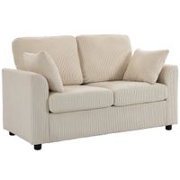 homcom sofa 2 plazas de terciopelo acanalado sofa de salon 144 cm con asiento ancho acolchado 2 cojines beige   aosom espana